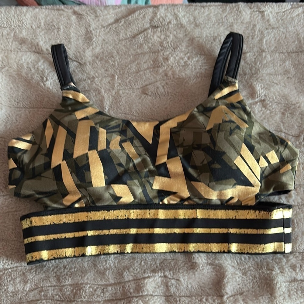 Kyodan gold and green cut out sports bra SM22